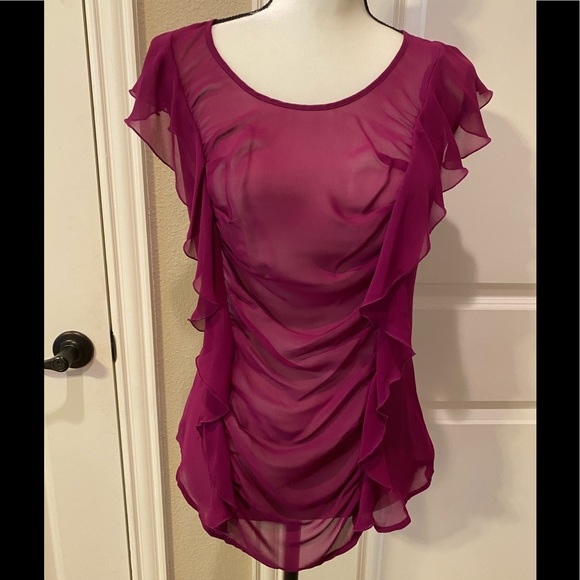 EXPRESS brand Sheer Top w/ Ruffles - Small - Picture 1 of 7